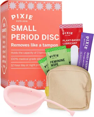 Pixie Menstrual Disc - No Metals or Toxins - 100% Medical-Grade Silicone - Ranked 1 for Most Soft Reusable Period Disc - Removes Like a Tampon - Wear 12 Hours - Capacity of 3 Tampons (Small)