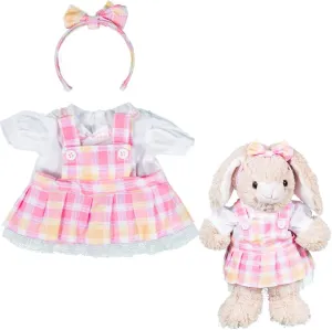 Plaid Pinafore Dress with Bow Headband Outfit for 6-10" Stuffed Animals – Easter Bunny Clothes for Build Bear, Teddy Bears, Plush Toys