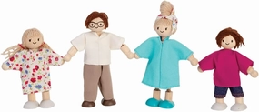 PlanToys Wooden Dollhouse Family- Mom, Dad, Son, and Daughter (7142) | Sustainably Made from Rubberwood and Non-Toxic Paints and Dyes