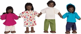 PlanToys Wooden Dollhouse Family- Mom, Dad, Son, and Daughter (7416) | Sustainably Made from Rubberwood and Non-Toxic Paints and Dyes