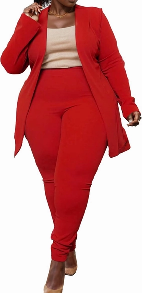 Plus Size Casual Work Pants Suit Set Cropped Jacket Fitted Trousers