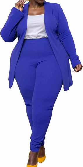 Plus Size Casual Work Pants Suit Set Cropped Jacket Fitted Trousers
