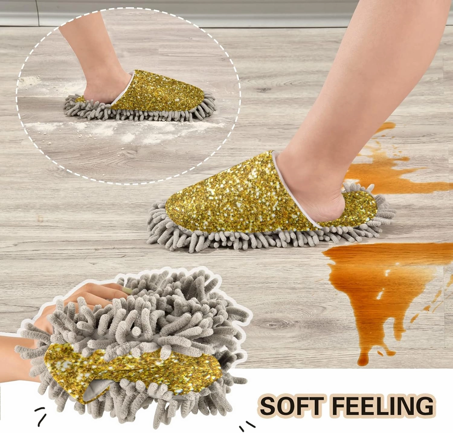 Poeticcity Mop Slippers Shoes, Unisex Cleaning House Slippers Spa Dusting Slippers M-L