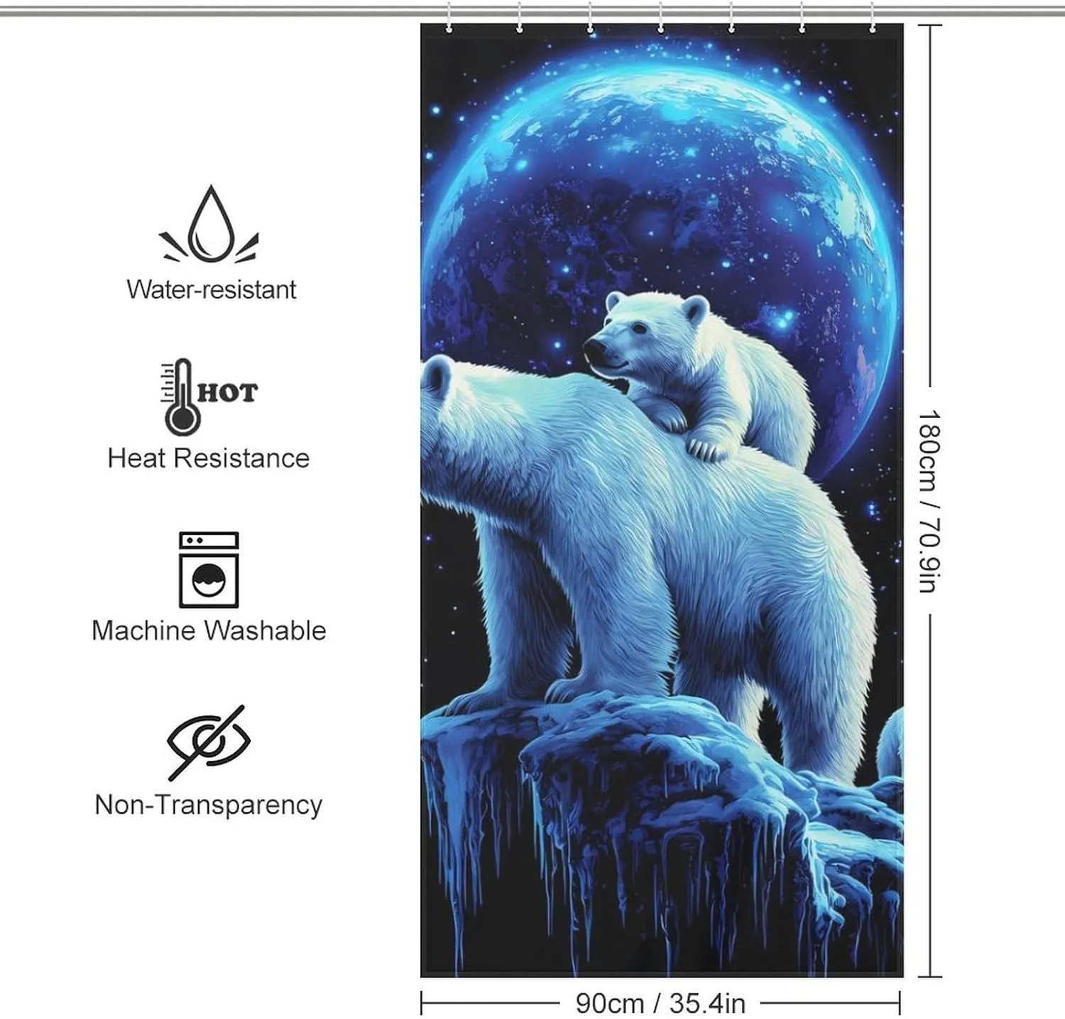 Polar Bear Mom in Spaces Print Shower Curtain Bath Curtains for Bathroom Fabric Liner with Grommets Hooks 36x72Inch（92x183cm）