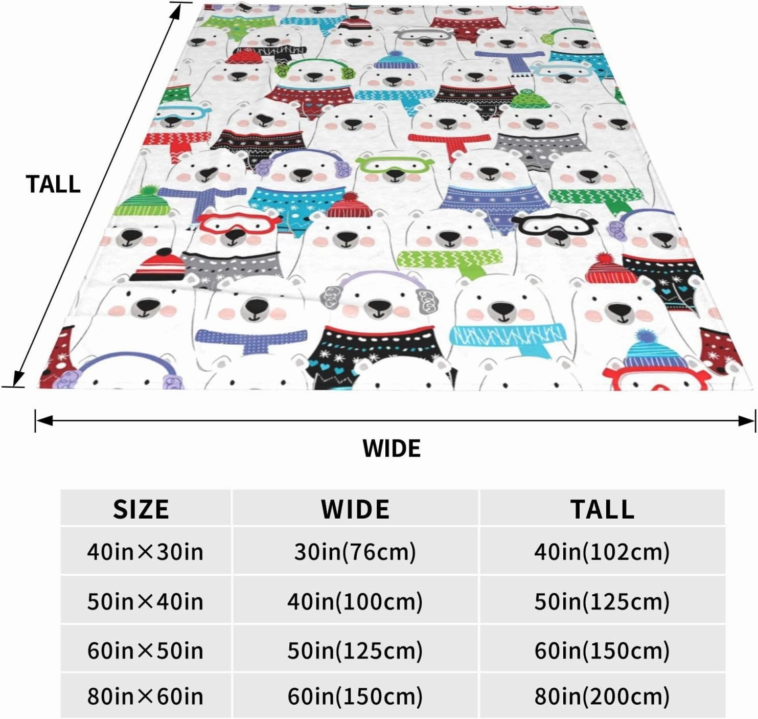 Polar Bear Blankets, Lightweight Plush Fuzzy Cozy Soft Flannel Blanket for Bed, Sofa, Couch, Travel, Camping 60"X50"