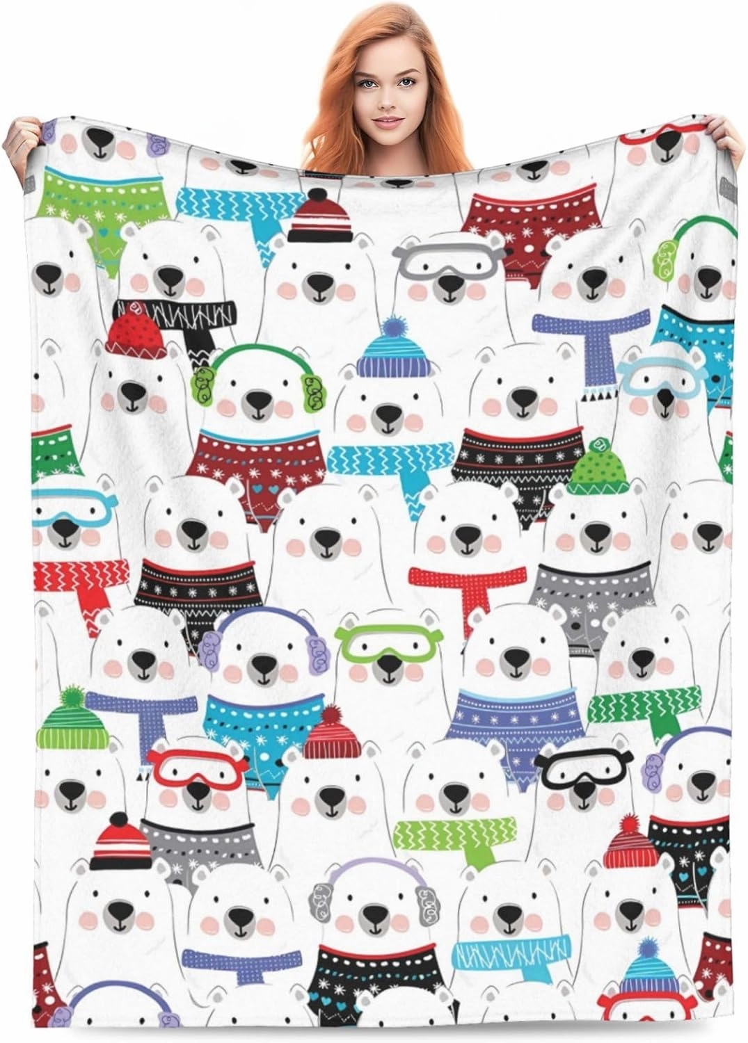 Polar Bear Blankets, Lightweight Plush Fuzzy Cozy Soft Flannel Blanket for Bed, Sofa, Couch, Travel, Camping 60"X50"