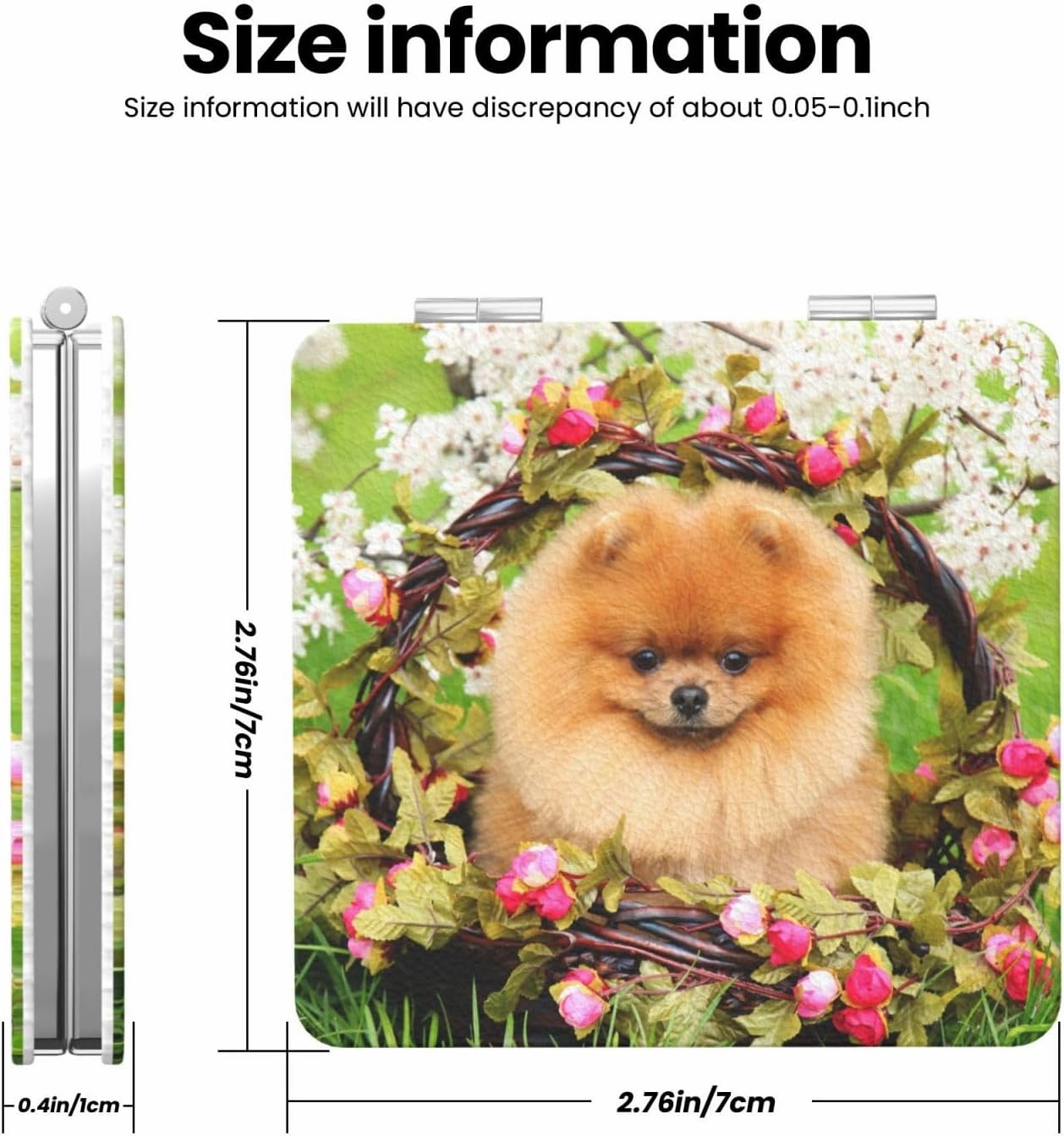 Pomeranian Dog Flower Mini Makeup Mirror Portable Pocket Cosmetic Mirror Folding Compact Mirror