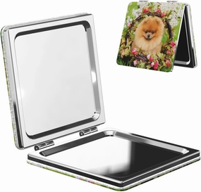 Pomeranian Dog Flower Mini Makeup Mirror Portable Pocket Cosmetic Mirror Folding Compact Mirror