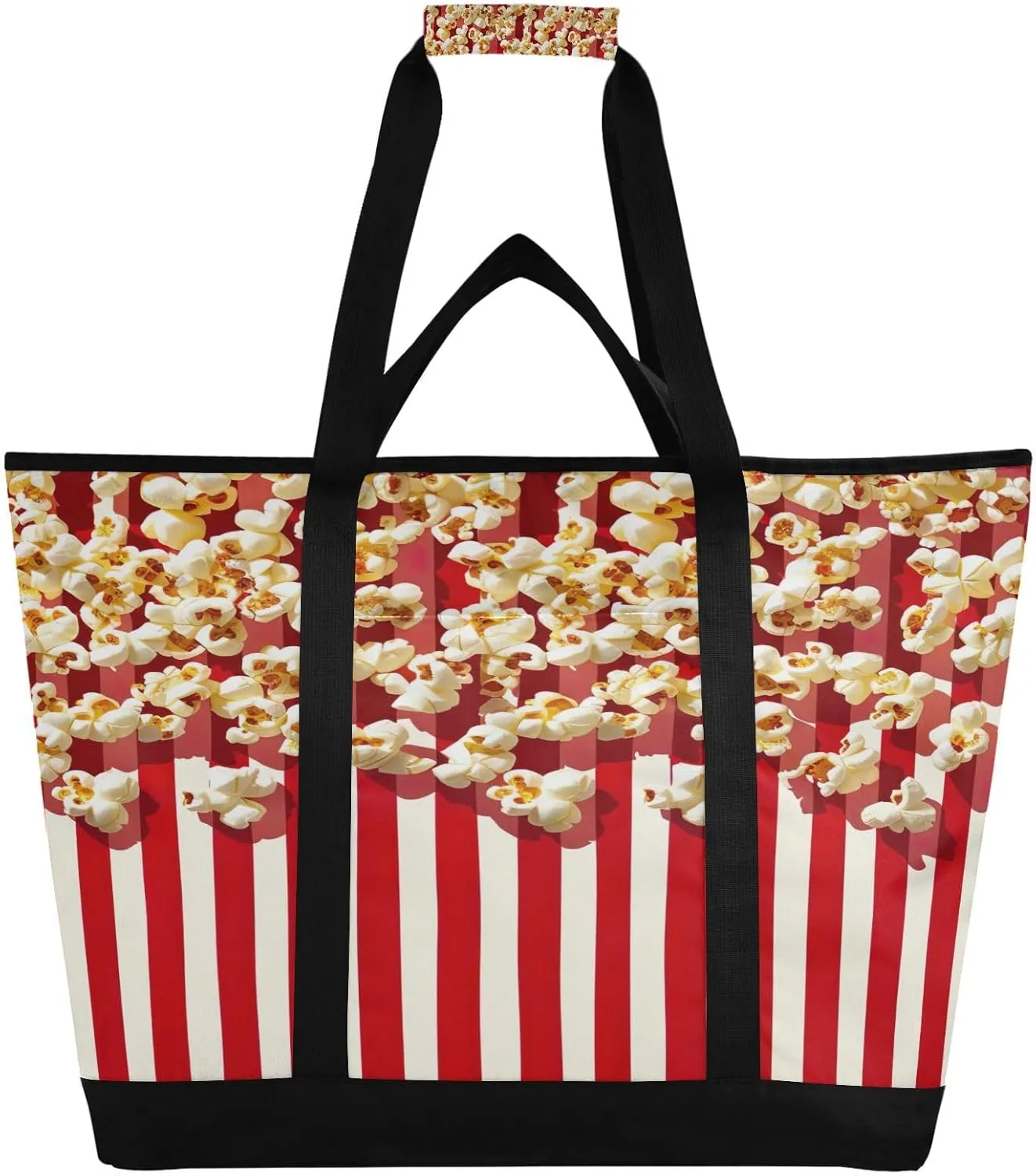Popcorn Stripes Reusable Insulated Lunchbox Cooler Bag, Leakproof Kitchen Grocery Bag Collapsible Portable Cooler Tote Bag for Picnic, Camping, Office, Travel