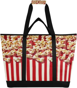 Popcorn Stripes Reusable Insulated Lunchbox Cooler Bag, Leakproof Kitchen Grocery Bag Collapsible Portable Cooler Tote Bag for Picnic, Camping, Office, Travel