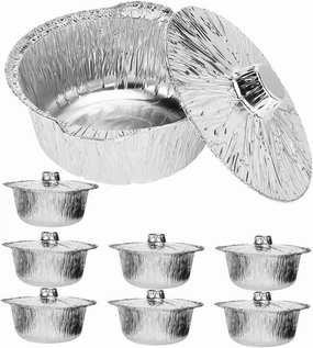 POPETPOP Reusable Tin Foil Pans Lids 8 Piece Aluminum Foil Bakeware Set Round Size for Camping Travel Baking Cooking Easy to Clean