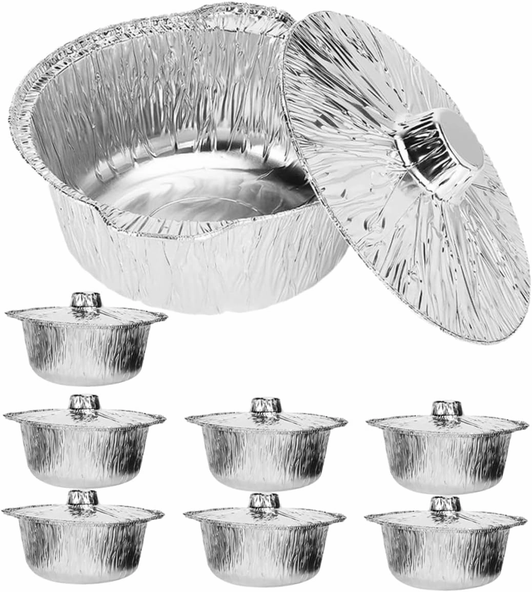POPETPOP Reusable Tin Foil Pans Lids 8 Piece Aluminum Foil Bakeware Set Round Size for Camping Travel Baking Cooking Easy to Clean