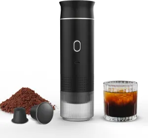 Portable Espresso Machine, Coffee Maker for Travel, 3-in-1 Rechargeable Car Coffee Maker Compatible with Ground Coffee & Capsule(NS DG), USB-C Charging, Self-Heating, for Office, Camping