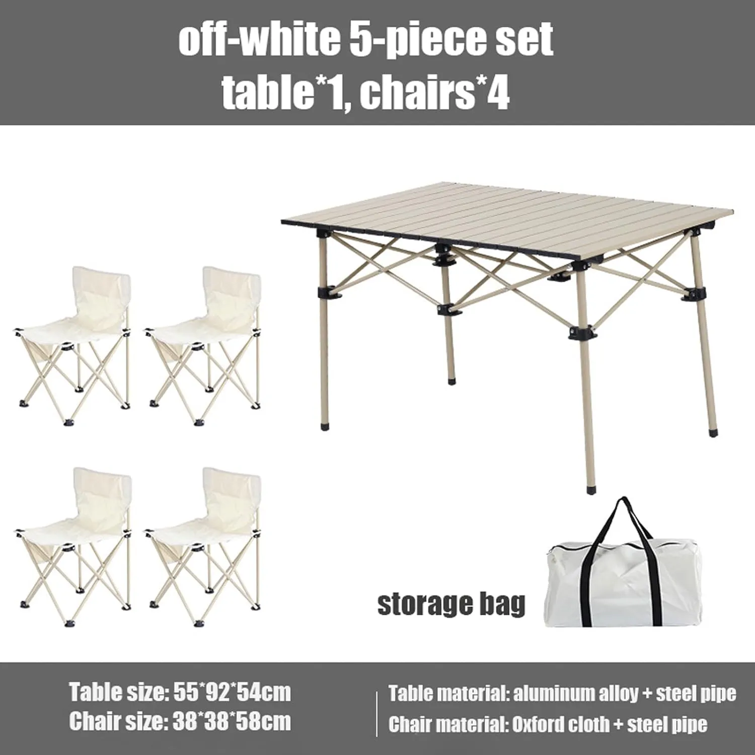 Portable Folding Picnic Table Chair Set, Lightweight Camp Table with Aluminum Roll-up Table Top, 600D Oxford Cloth Camp Chairs, Easy Set Up, 5pcs