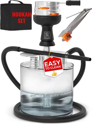 Portable Hookah Set with Everything - YADO Acrylic Hookah Kit To Go - Shisha Hookah Set with Charcoal Holder Heat Management Device, Black Silicone Hookah Bowl Set, Hose and Bag - Hookah Machine
