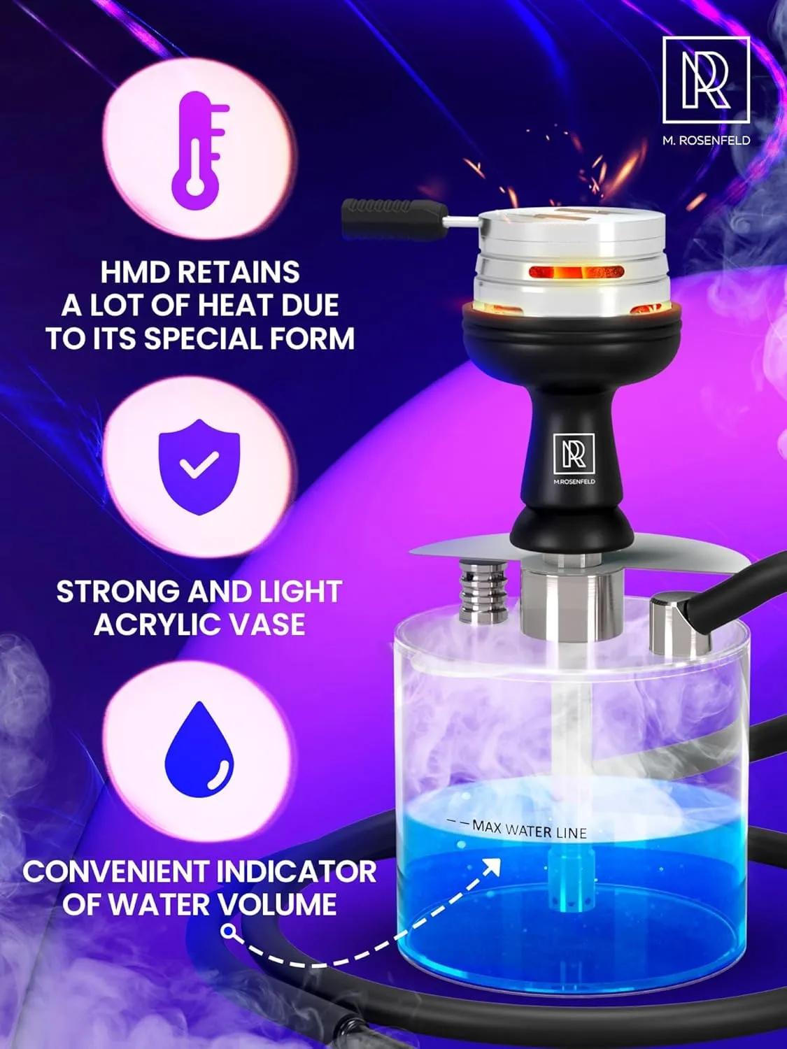 Portable Hookah Set with Everything - YADO Acrylic Hookah Kit To Go - Shisha Hookah Set with Charcoal Holder Heat Management Device, Black Silicone Hookah Bowl Set, Hose and Bag - Hookah Machine