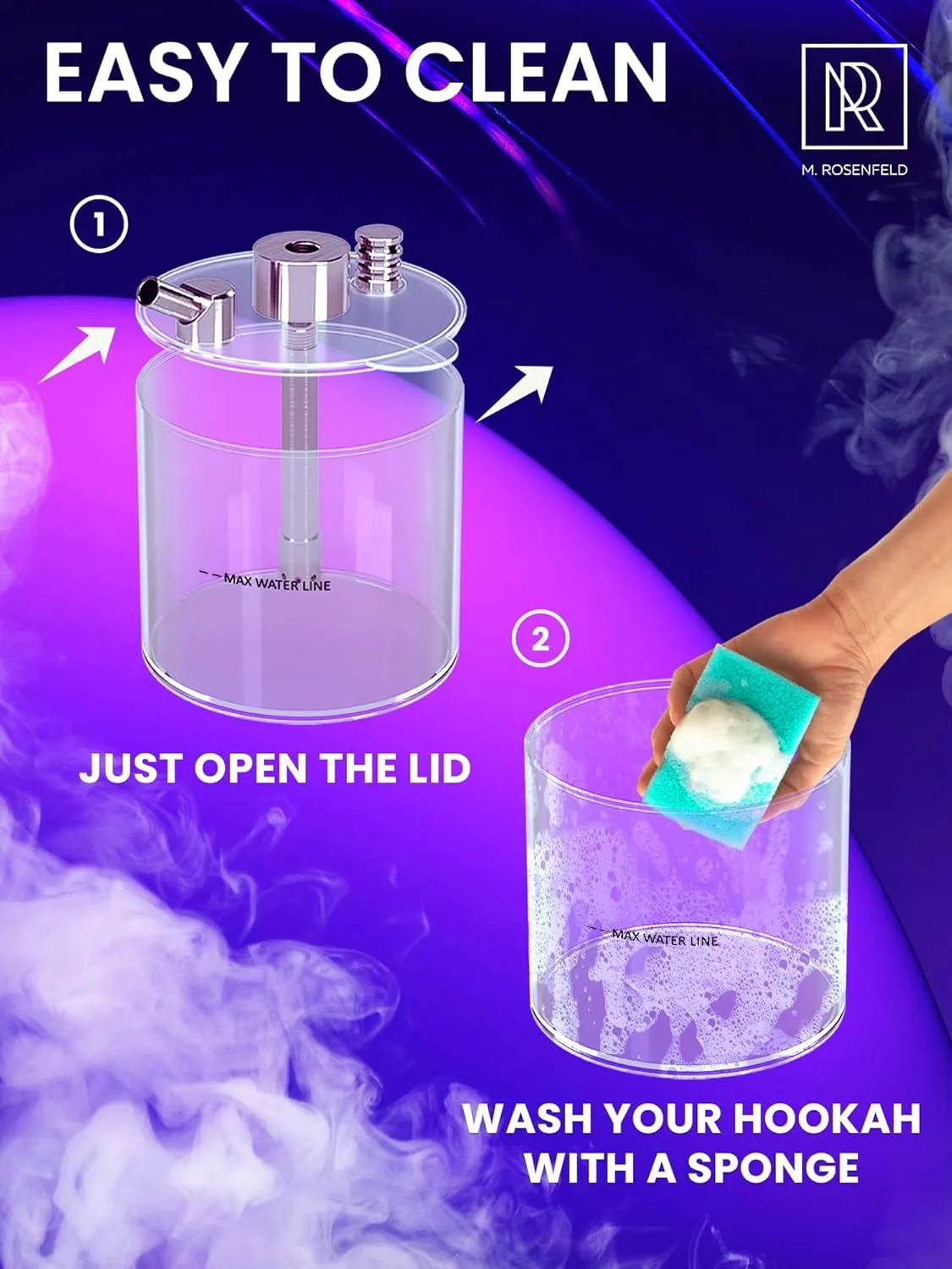 Portable Hookah Set with Everything - YADO Acrylic Hookah Kit To Go - Shisha Hookah Set with Charcoal Holder Heat Management Device, Black Silicone Hookah Bowl Set, Hose and Bag - Hookah Machine