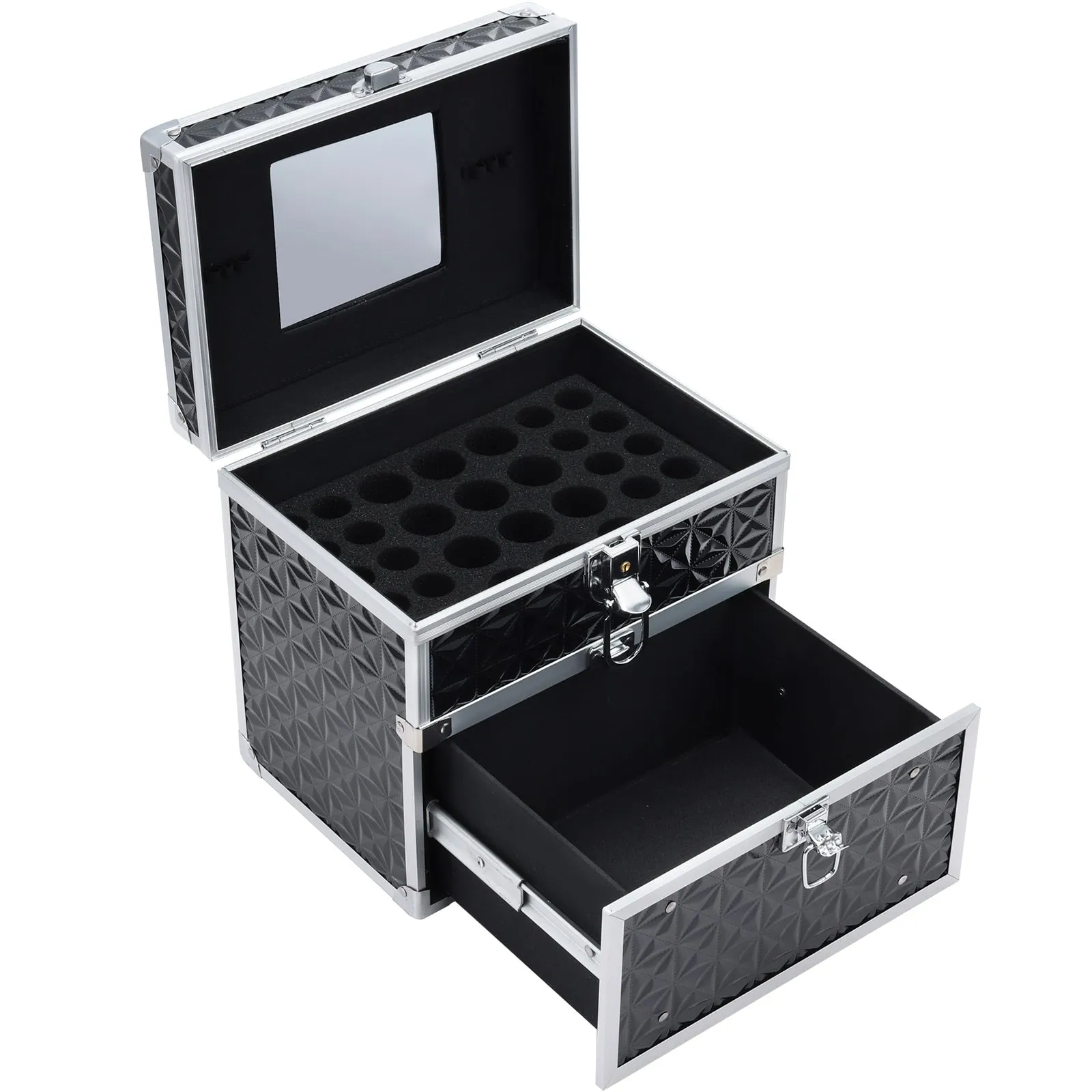 Portable Makeup Box Alloy Make up Train Case Manicure Polish Storage Organzier Beauty Suitcase with Mirror Drawer for Nail Tech