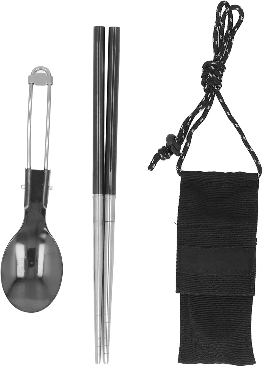 Portable Utensils Set, 304 Stainless Steel Spoon and Chopsticks Set Foldable Spoon and Detachable Chopsticks Reusable Cutlery Set with Storage Bag for Home Travel Camping School