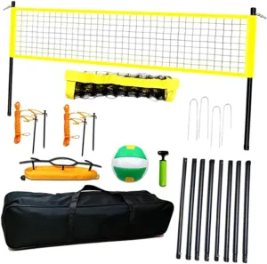 Portable Volleyball Net System with Carry Bag Heavy Duty Border Line Adjustable Height Poles for Outdoor Activities Backyard