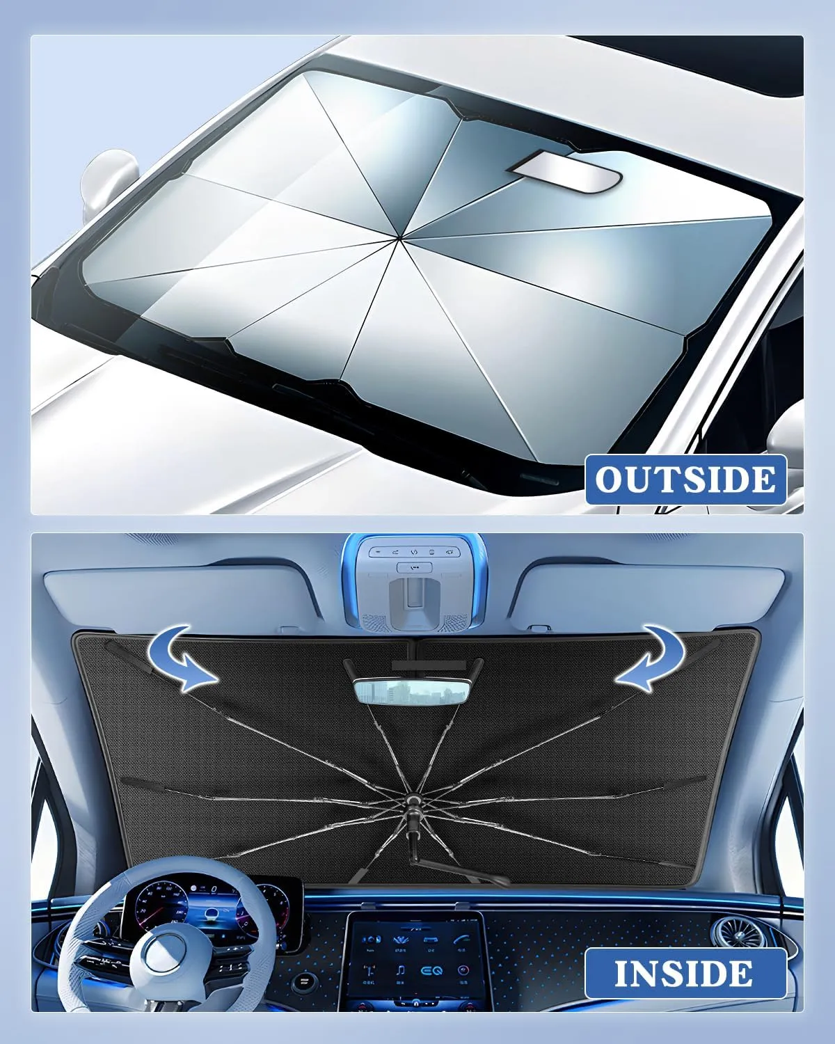 Portable Windshield Sunshade Umbrella Custom Fit for Hyundai Santa Cruz 2022-2025, 2 in1 Ice Crystal Durable Compact Shade Umbrella UPF50  UV Front Window Heat Insulation Protection Outdoor Camping