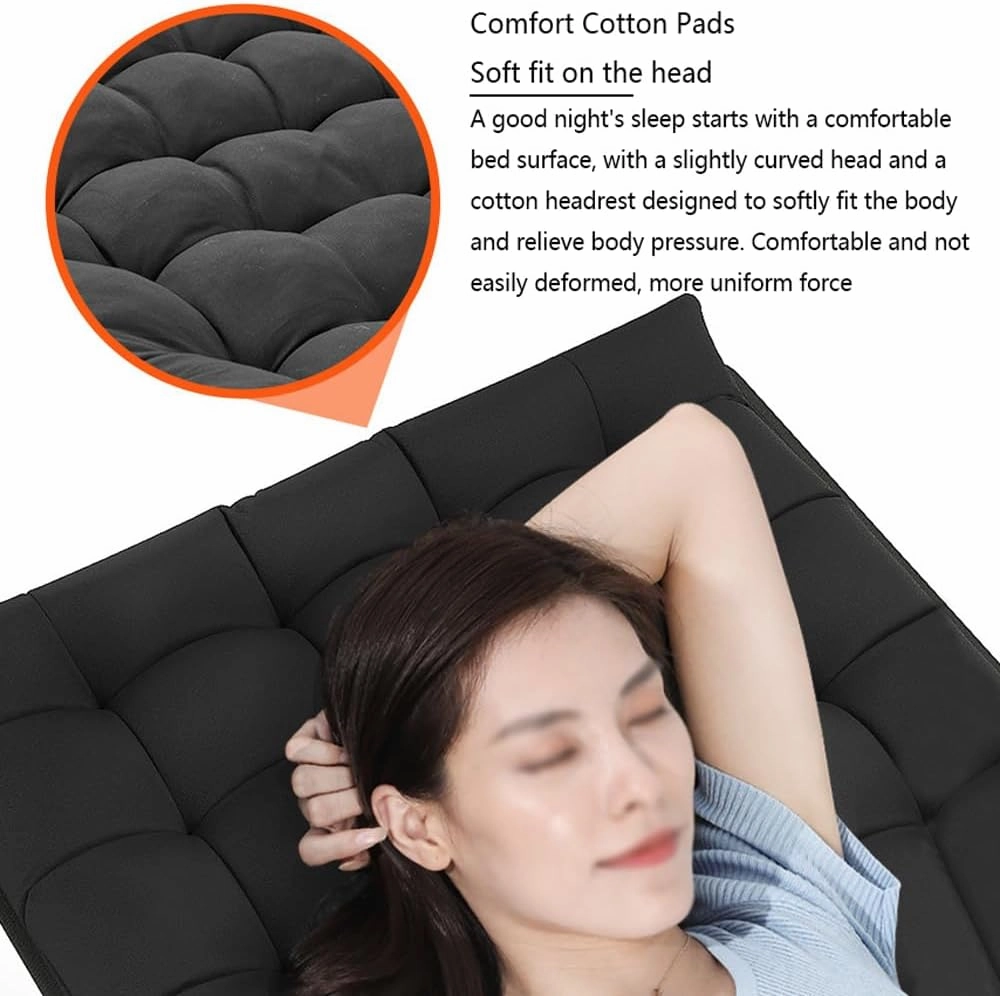 Portable Adult Camping Bed with Mattress,28" Wide Heavy Duty Folding Bed,Suitable for Outdoor Travelling,Camping,Home Office Napping,Maximum Load Capacity 440LB (Embossed Cotton Pad, Black)