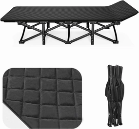 Portable Adult Camping Bed with Mattress,28" Wide Heavy Duty Folding Bed,Suitable for Outdoor Travelling,Camping,Home Office Napping,Maximum Load Capacity 440LB (Embossed Cotton Pad, Black)