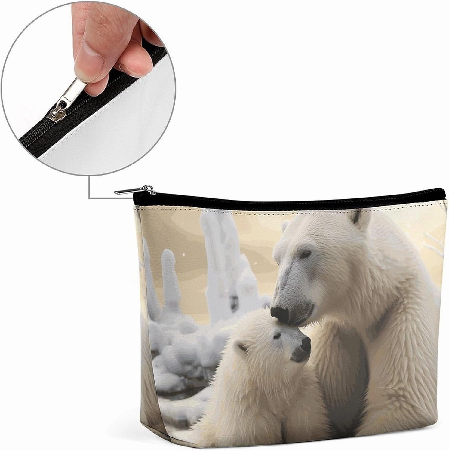 Portable Small Cosmetic Bag Cute Travel Makeup Bag Polar Bear Love Waterproof Toiletry Bag for Women