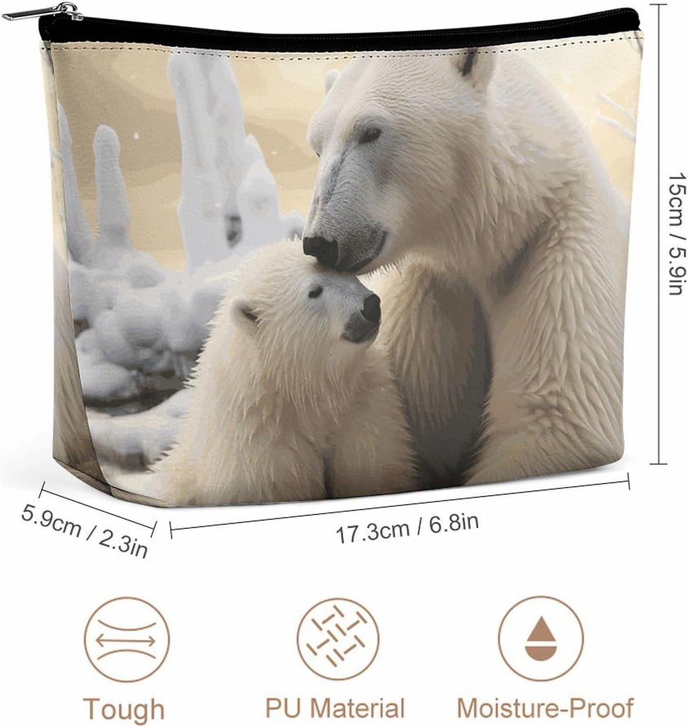 Portable Small Cosmetic Bag Cute Travel Makeup Bag Polar Bear Love Waterproof Toiletry Bag for Women