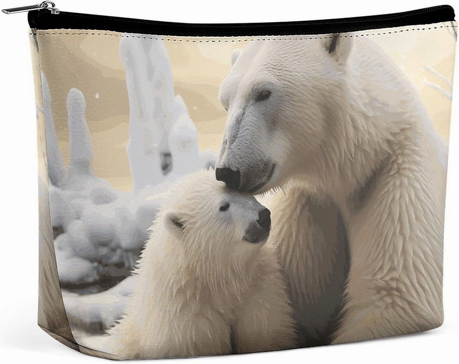 Portable Small Cosmetic Bag Cute Travel Makeup Bag Polar Bear Love Waterproof Toiletry Bag for Women