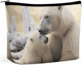 Portable Small Cosmetic Bag Cute Travel Makeup Bag Polar Bear Love Waterproof Toiletry Bag for Women