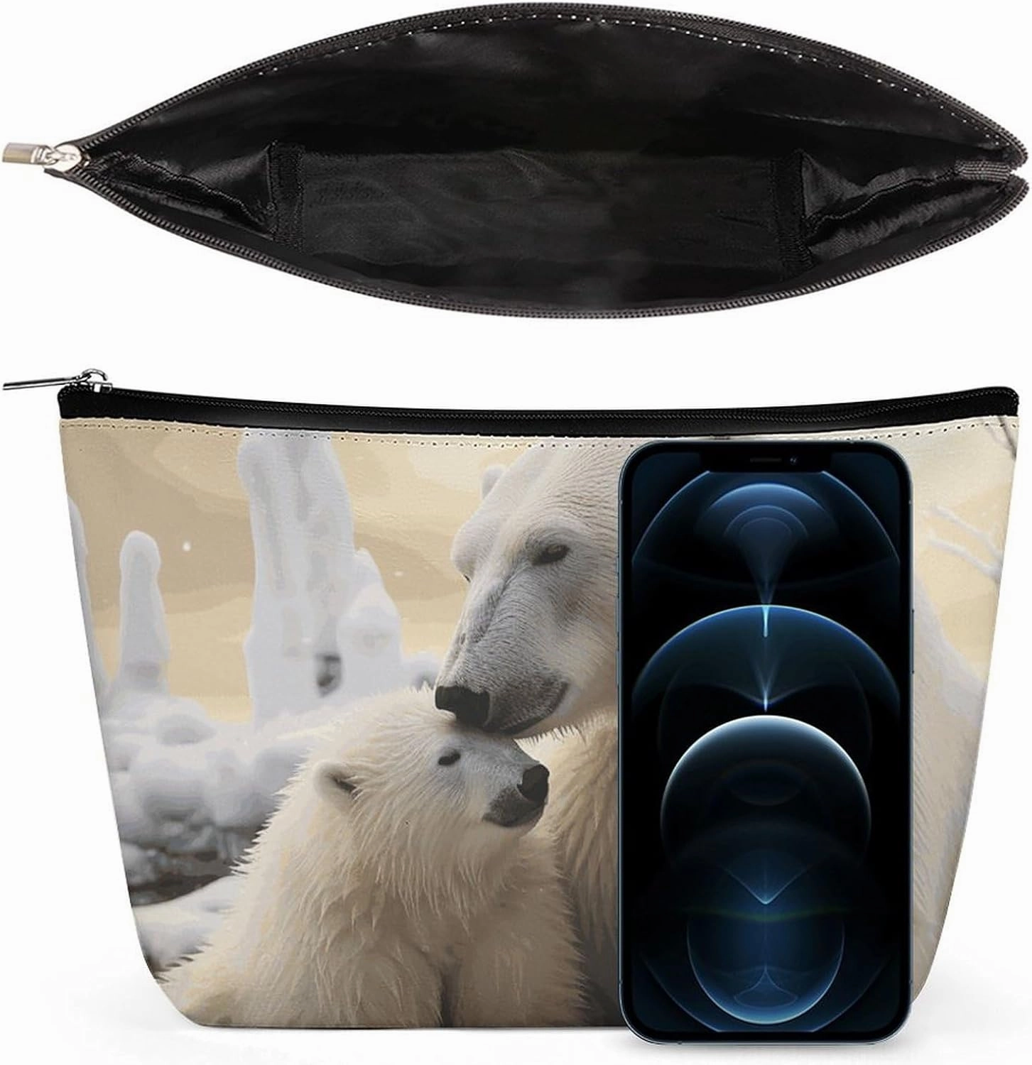 Portable Small Cosmetic Bag Cute Travel Makeup Bag Polar Bear Love Waterproof Toiletry Bag for Women