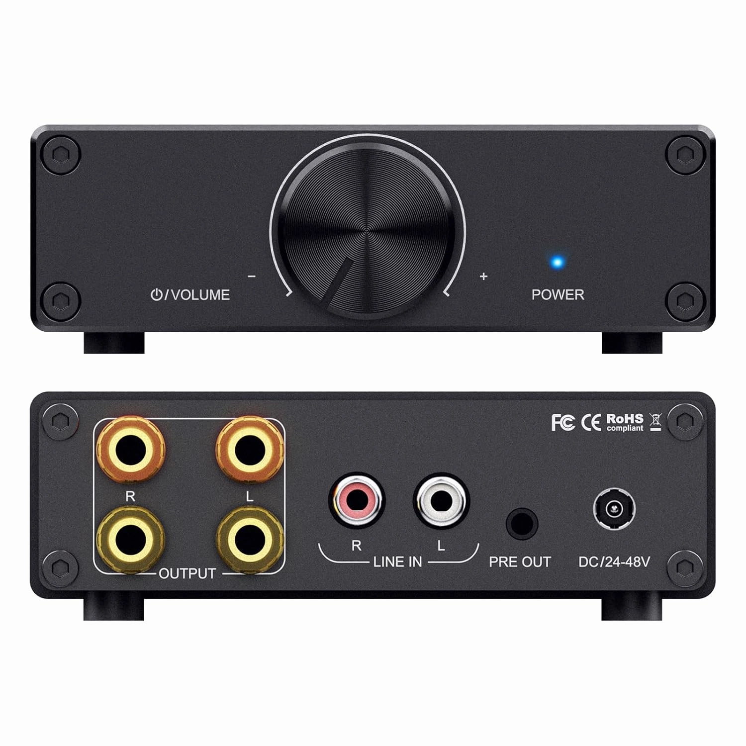 Power Amplifier, 2 Channel 300W x 2 Stereo Audio Amplifier, TPA3255 Hi-Fi Class D Car Integrated Amp Volume Control, for Home Theater, Outdoor, Bookshelf Speakers with DC 32V Power Adapter