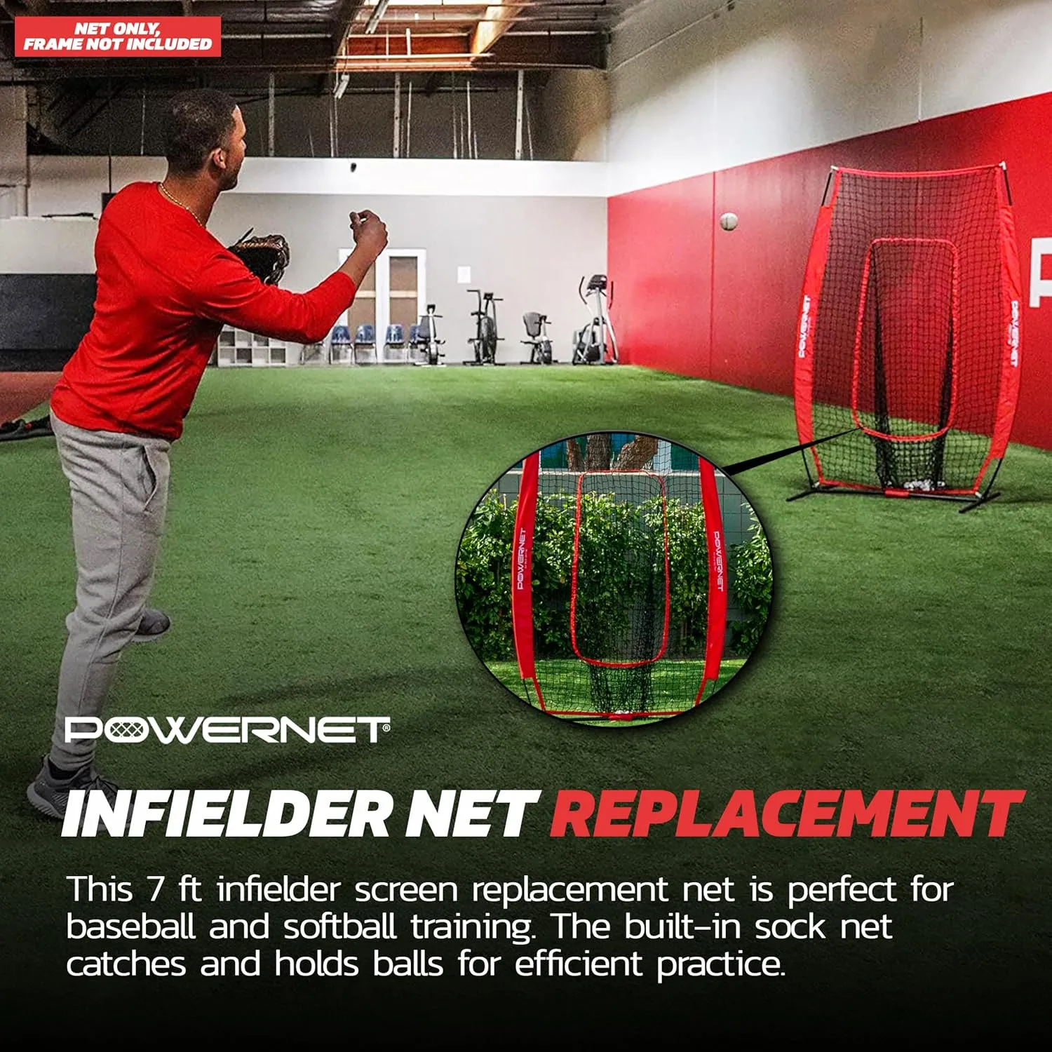 PowerNet 4x7 FT Portable Infielder Training NET ONLY, Softball Baseball Replacement Practice Net for Pitching and Hitting, Ball Catcher Pocket, 28 SQFT Protection, Team Colors