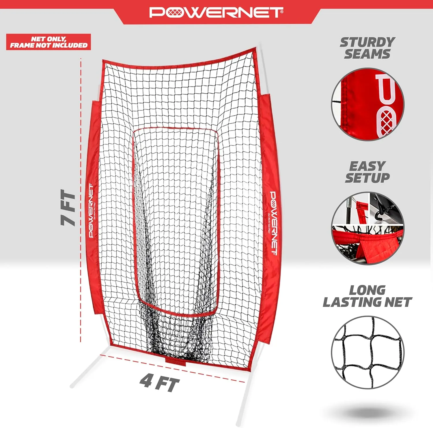 PowerNet 4x7 FT Portable Infielder Training NET ONLY, Softball Baseball Replacement Practice Net for Pitching and Hitting, Ball Catcher Pocket, 28 SQFT Protection, Team Colors