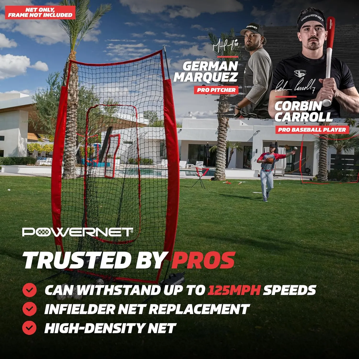 PowerNet 4x7 FT Portable Infielder Training NET ONLY, Softball Baseball Replacement Practice Net for Pitching and Hitting, Ball Catcher Pocket, 28 SQFT Protection, Team Colors