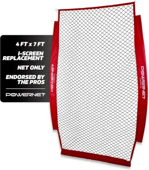 PowerNet 4x7 FT Portable Pitching I-Screen NET ONLY, Softball & Baseball Pitcher Protection, Practice Net for Pitching and Hitting, Instant Player and Coach Protector from Line Drives Grounders