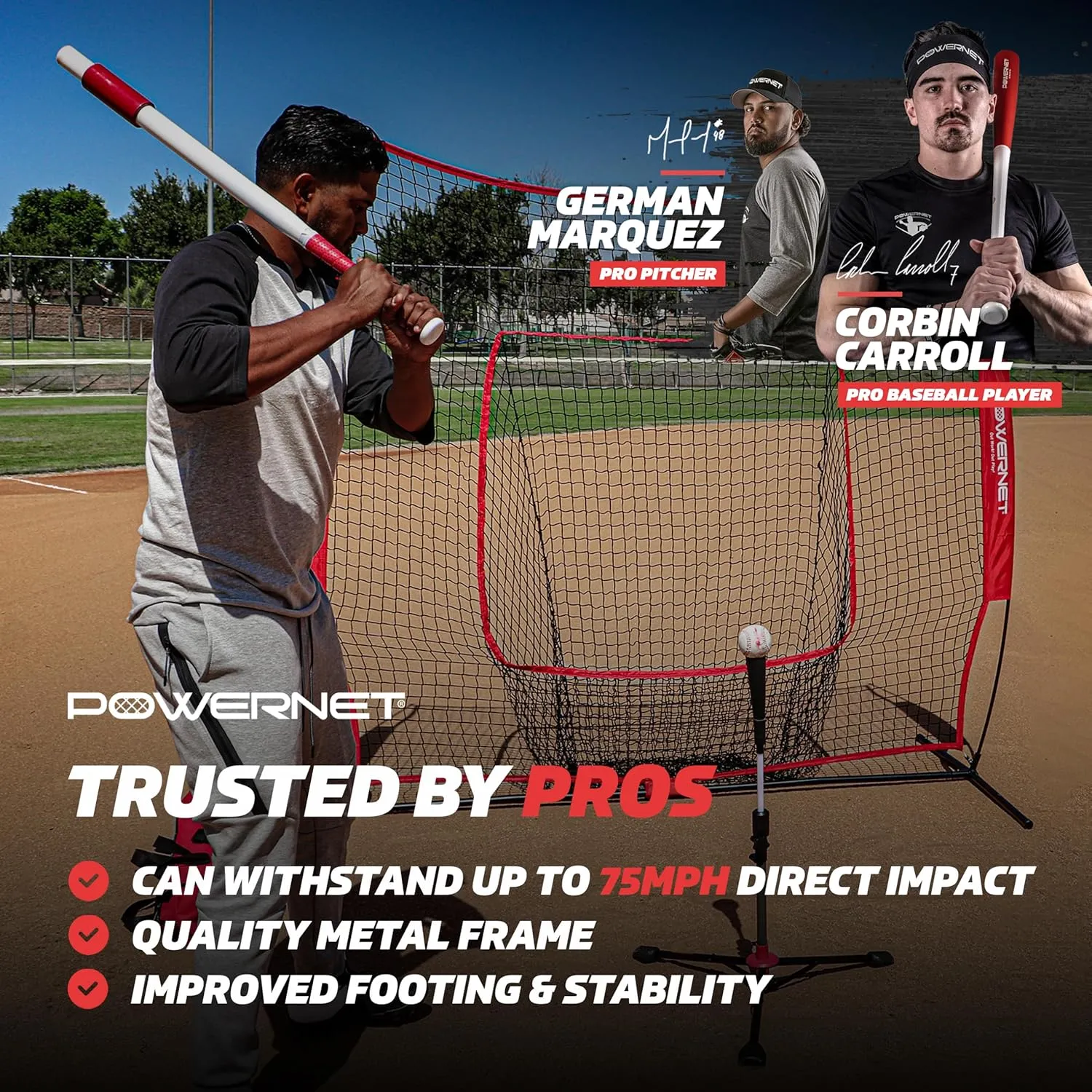 PowerNet Baseball & Softball Batting Tee, Adjustable Height Batting Tee 27.5" - 44", Portable Outdoor Baseball Training Equipment for Hitting Training