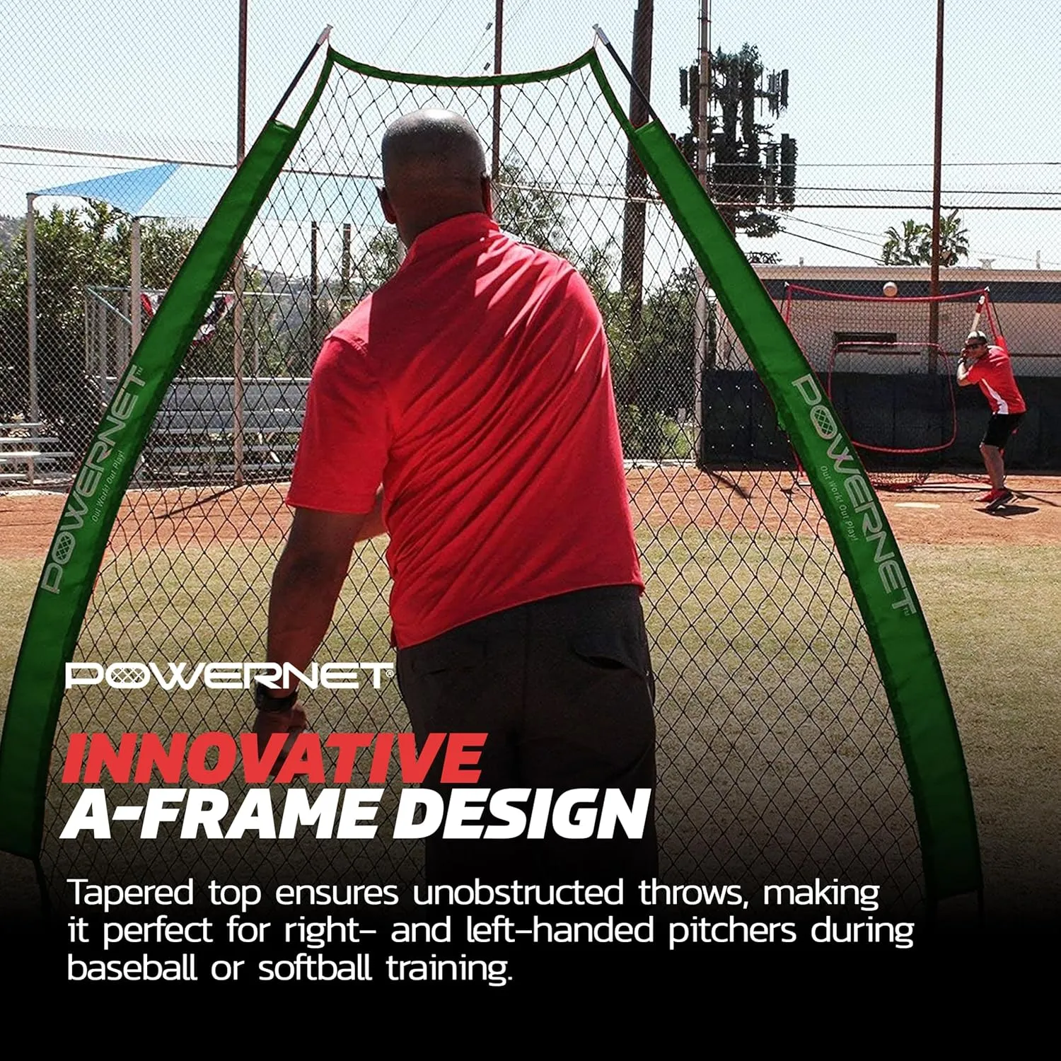PowerNet Portable Softball & Baseball Batting Practice Pitching Screen, 7-FT I-Frame or A-Frame Pitching Net