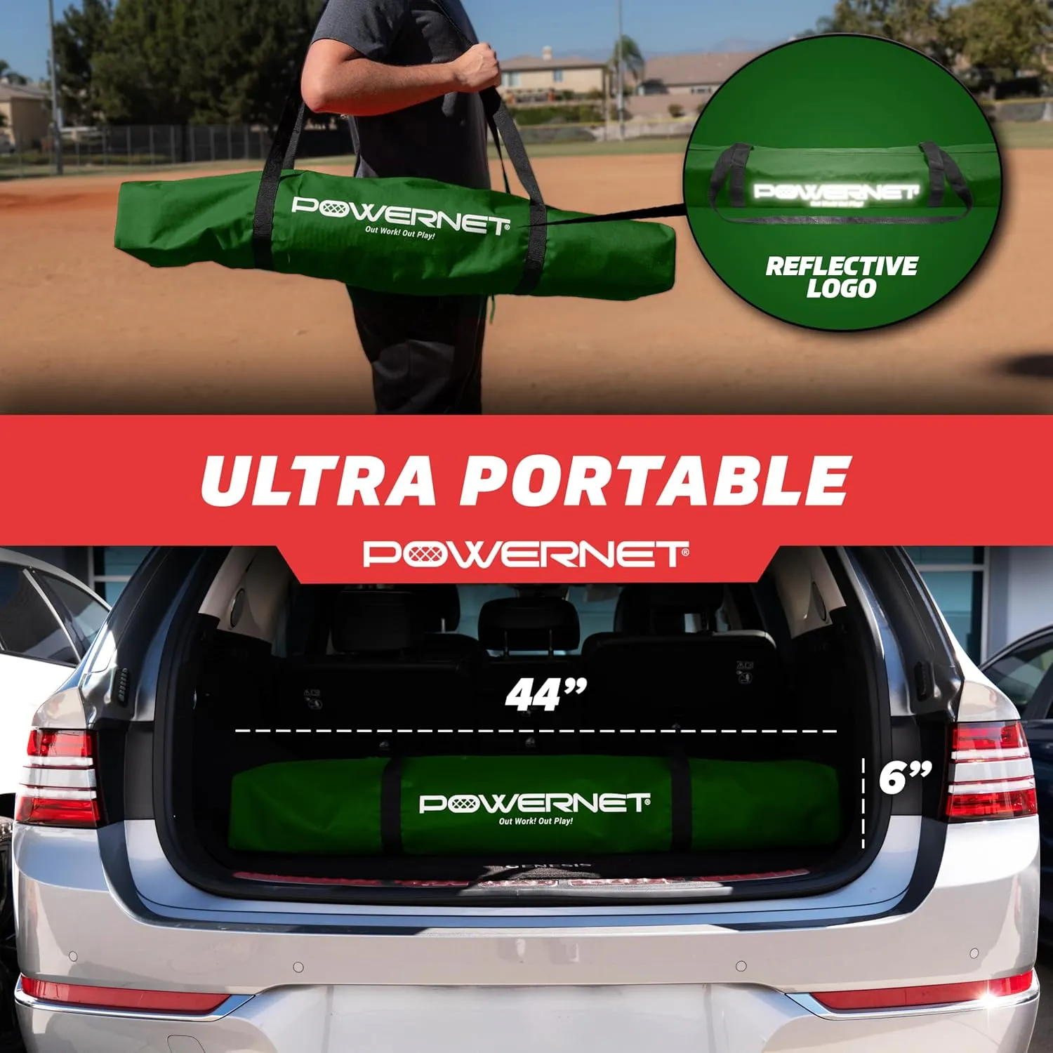 PowerNet Portable Softball & Baseball Batting Practice Pitching Screen, 7-FT I-Frame or A-Frame Pitching Net