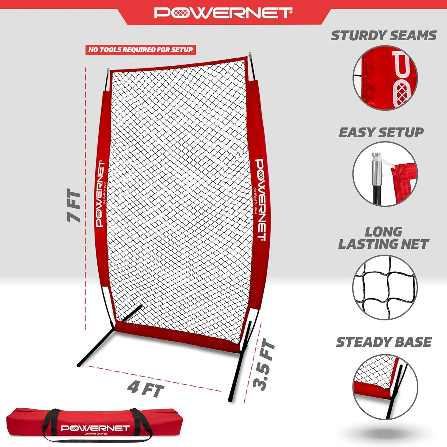 PowerNet Portable Softball & Baseball Batting Practice Pitching Screen, 7-FT I-Frame or A-Frame Pitching Net