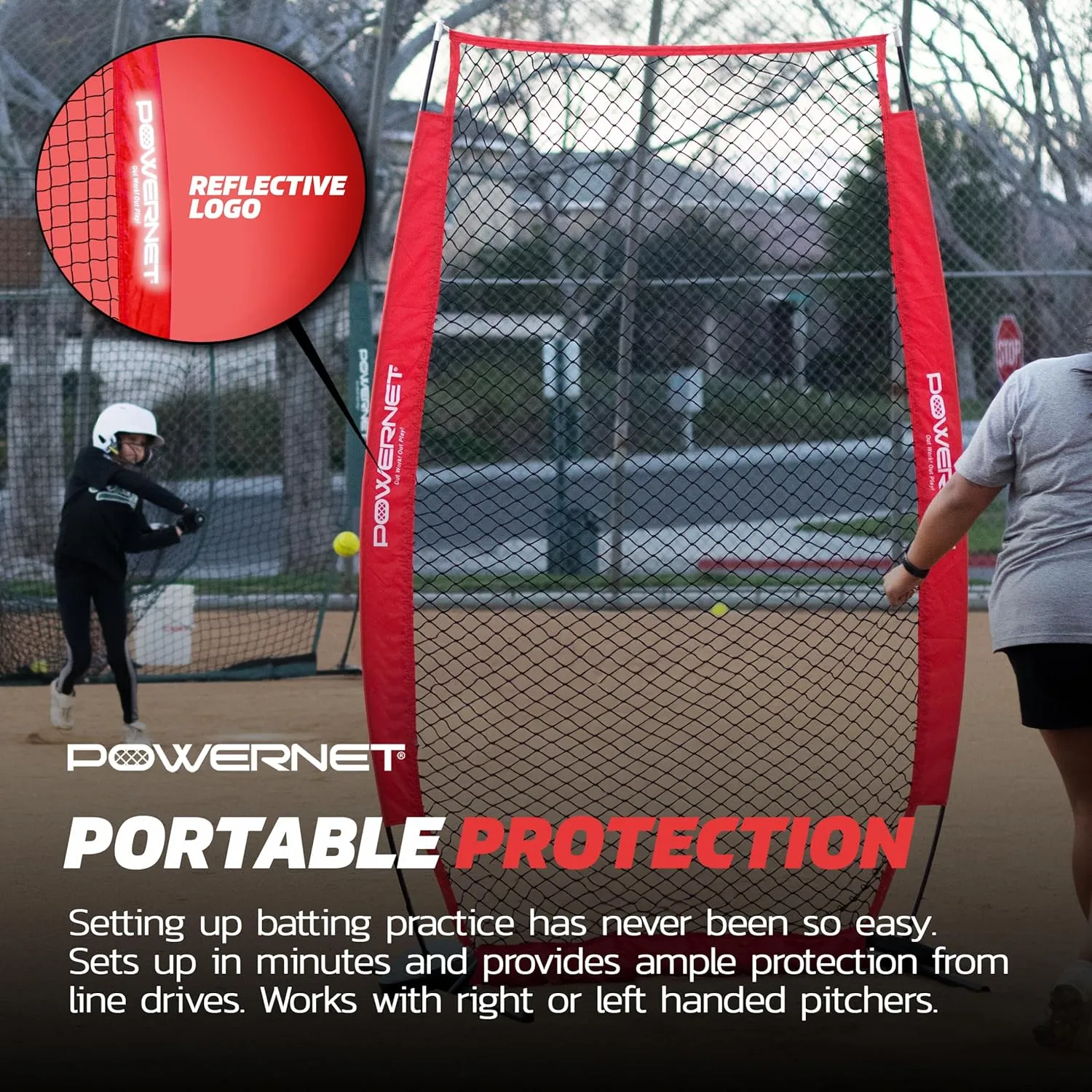 PowerNet Portable Softball & Baseball Batting Practice Pitching Screen, 7-FT I-Frame or A-Frame Pitching Net