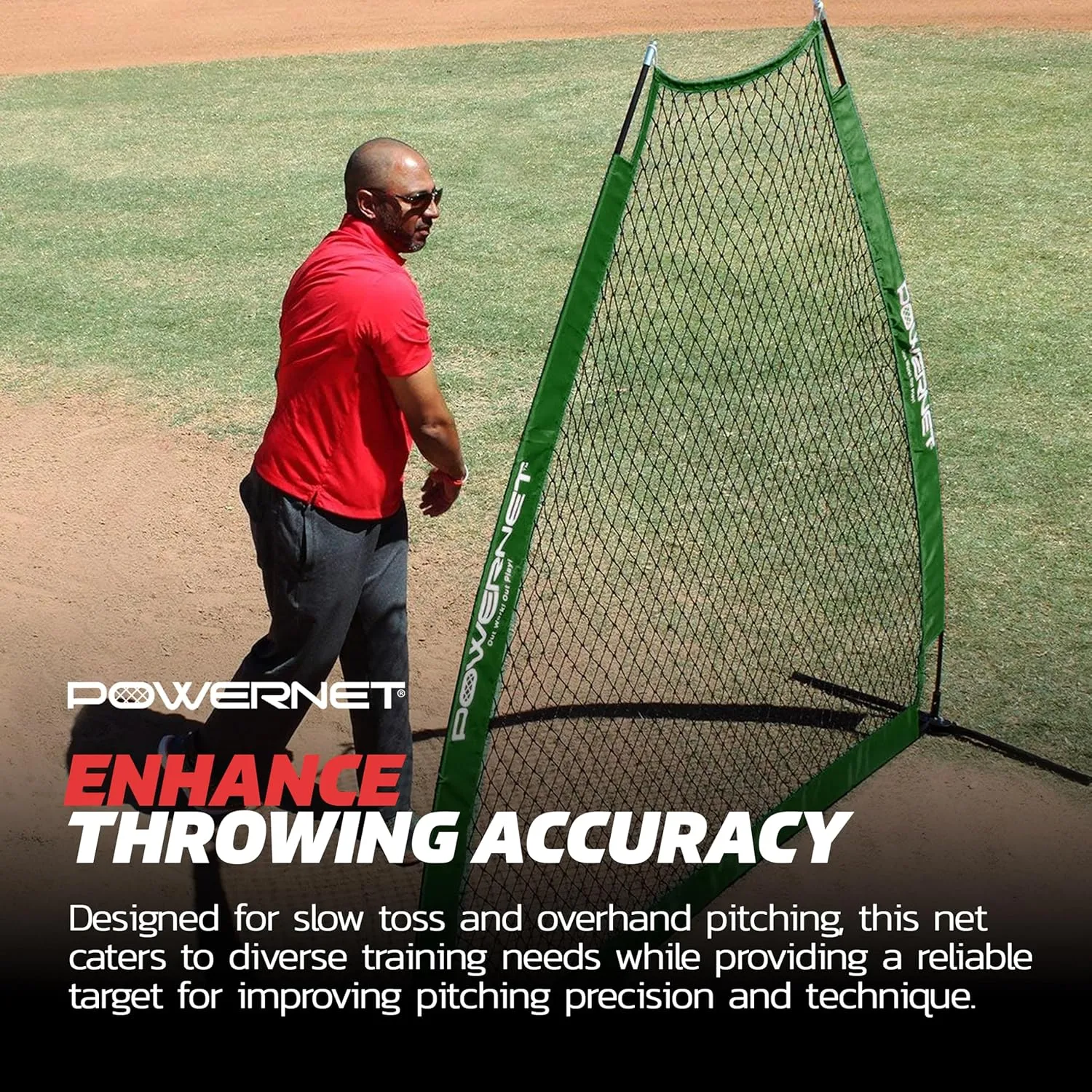 PowerNet Portable Softball & Baseball Batting Practice Pitching Screen, 7-FT I-Frame or A-Frame Pitching Net