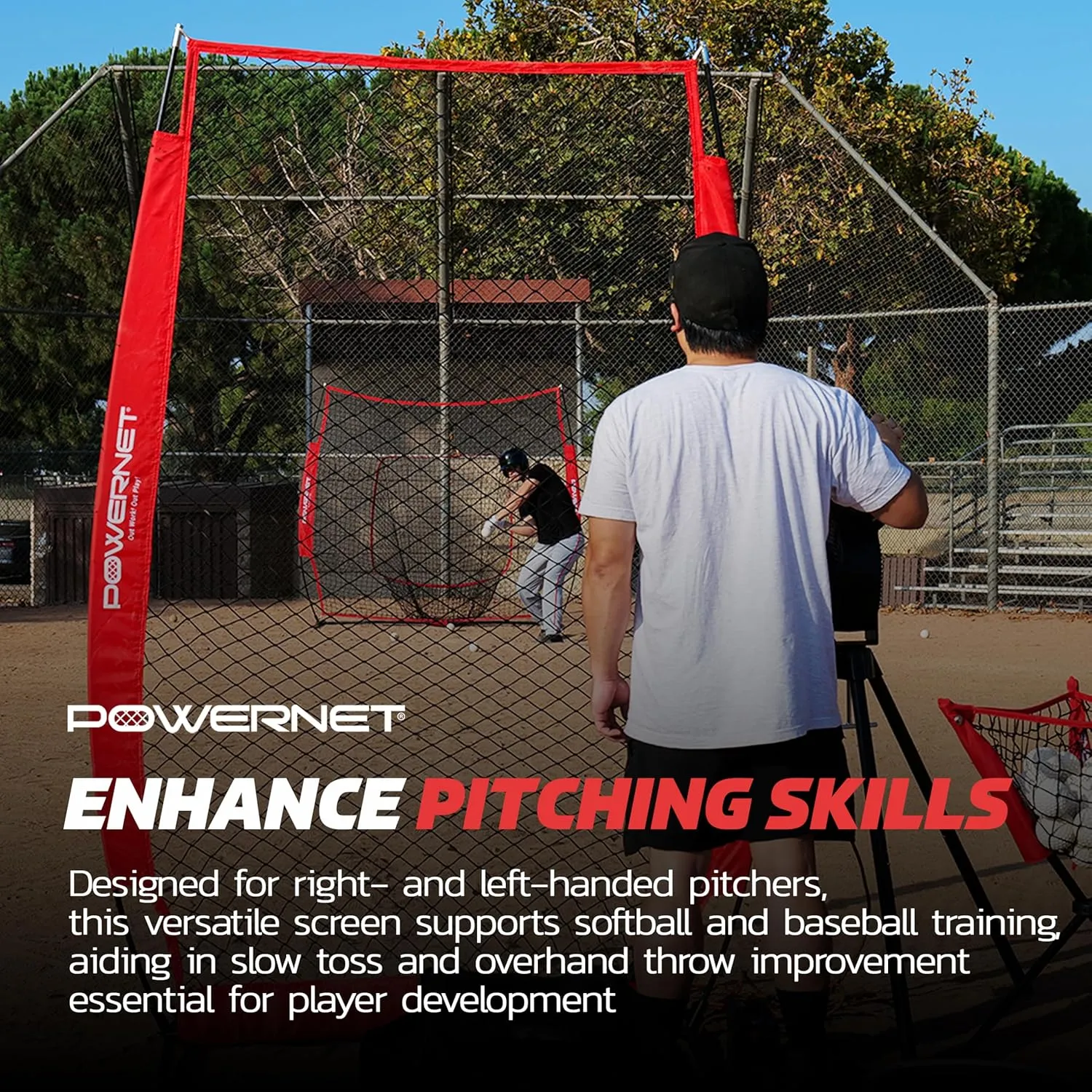 PowerNet Portable Softball & Baseball Batting Practice Pitching Screen, 7-FT I-Frame or A-Frame Pitching Net