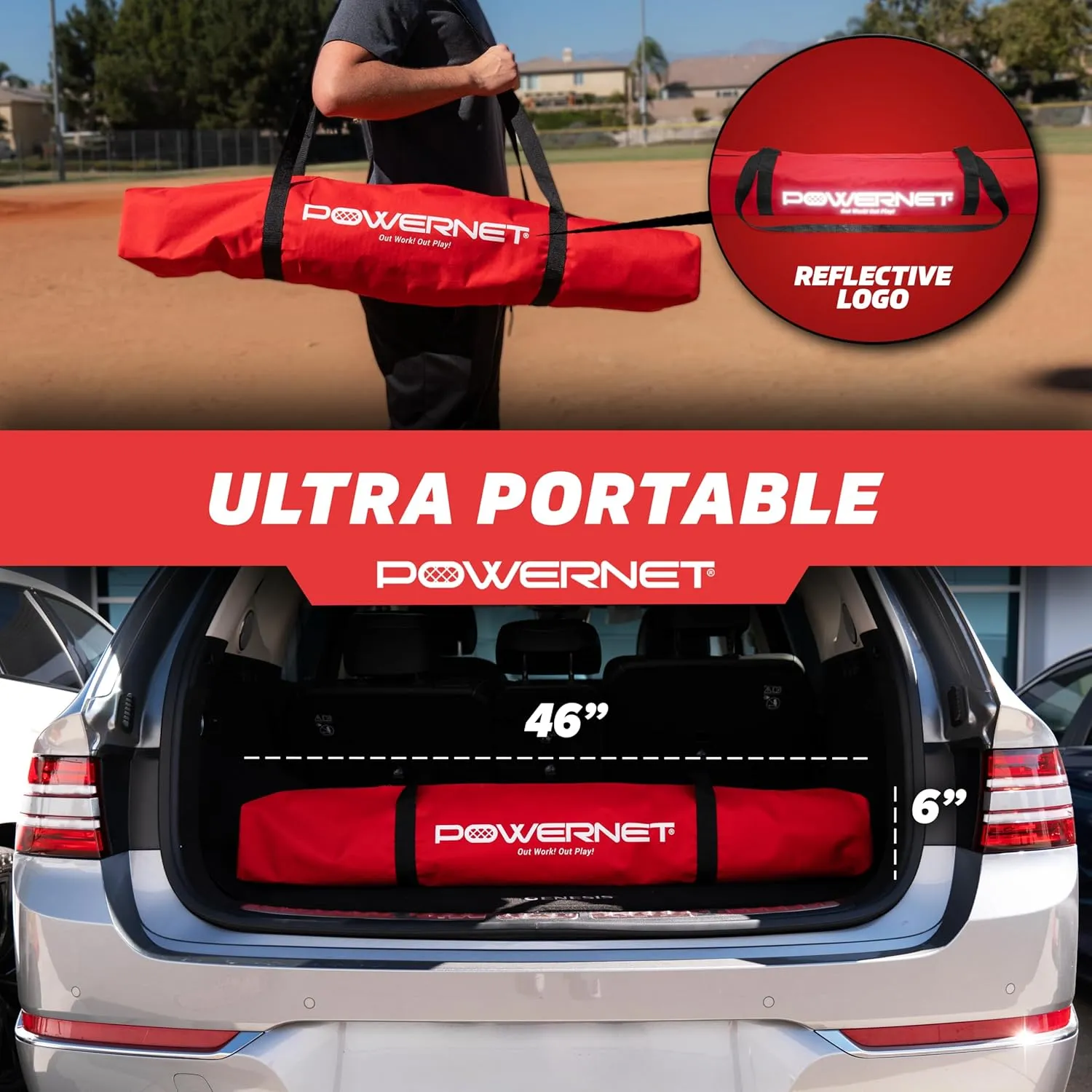 PowerNet Portable Softball & Baseball Batting Practice Pitching Screen, 7-FT I-Frame or A-Frame Pitching Net