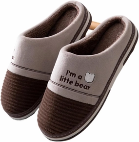 Premium Comfort Thermal Bear Stripes Patchwork Non Slip Men's Fuzzy House Slippers Inddor Soft Warm Shoes Plus Size