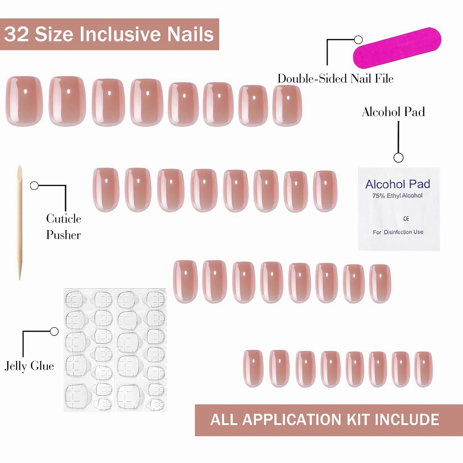 Press On Nails Short Square - Soft Gel Press on Nails Nude Fake Nail Solid Colour False Nails Fit Perfectly Reusable Glue On Nails in 16 Sizes