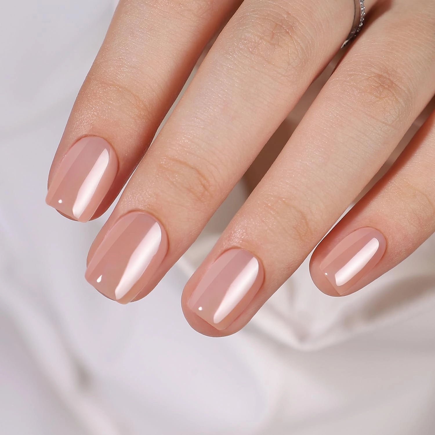 Press On Nails Short Square - Soft Gel Press on Nails Nude Fake Nail Solid Colour False Nails Fit Perfectly Reusable Glue On Nails in 16 Sizes