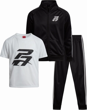 Pro Athlete Boys' Jogger Set - 3 Piece Short Sleeve Graphic Tee, Zip Up Tricot Sweatshirt and Sweatpants for Boys (8-12)