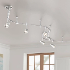 Pro Track Track Light Fixture - 6 Head LED Track Light, Brushed Nickel, Adjustable Monorail Modern for Ceilings, Kitchen Islands, Bedrooms, Foyers, Living Rooms - 108" Wide, 9 1/4" High